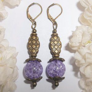 Boho Earrings Purple & Bronze Fashion Jewelry Dangle Gift Idea for Her Set 6812